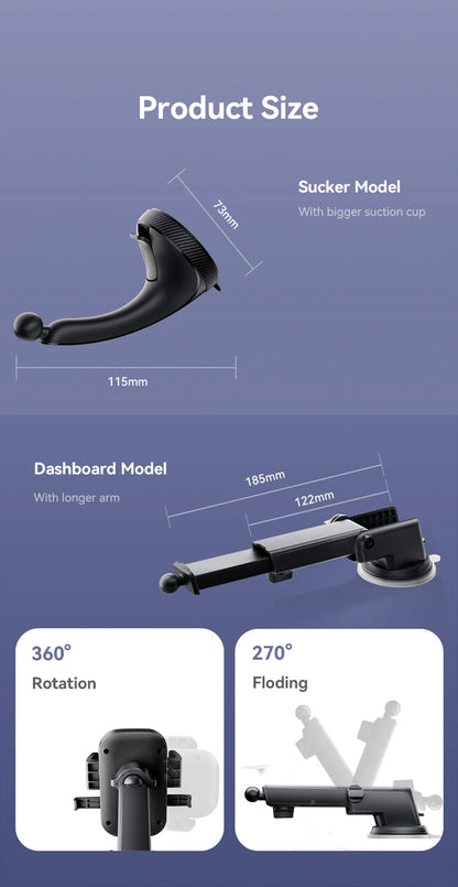 Joyroom Car Phone Holder Mount Car Strong Suction Hands-Free Universal Cell Phone Stand For Dashboard/Windshield 360° Rotation