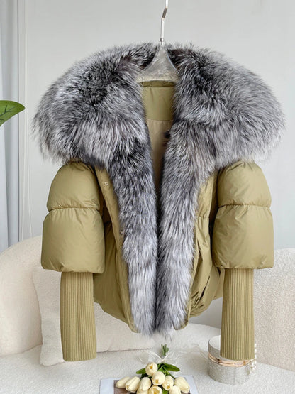 Oversized Winter Warm Real Fox Fur Collar Black Down Coat Women Puffer Outerwear Jackets 2024 Autumn Winter