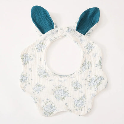 Baby Cotton Crepe Bandana, Rabbit Ears Wavy Edge Drool Bib, Soft Absorbent, Newborn Anti-Drool Bib, Multi-Purpose