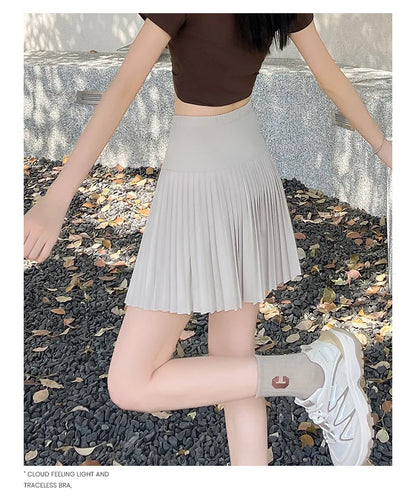 Korean Style Women Pleated A-line Skirts With Pants Mini Skirts Elastic Waist Casual High quality Summer A-line Skirts