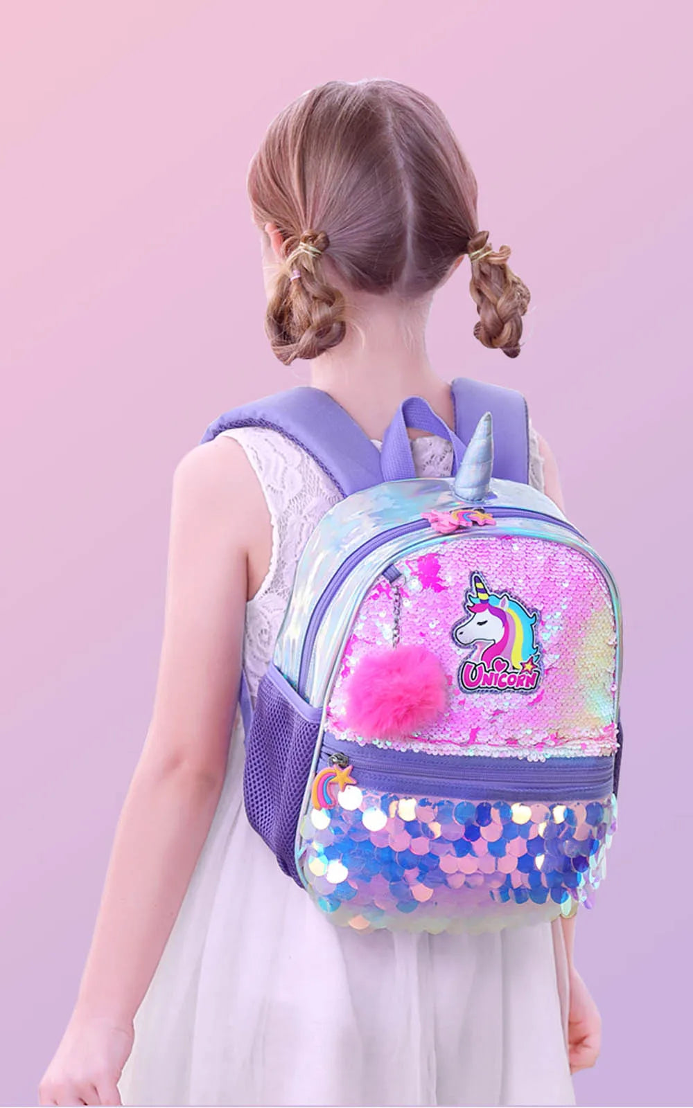 Sunveno Children's Backpack for Girls Pre-School Bag for Kindergarten Elementary - Reversible Sequin,Unicorn ,Lightweight Gift