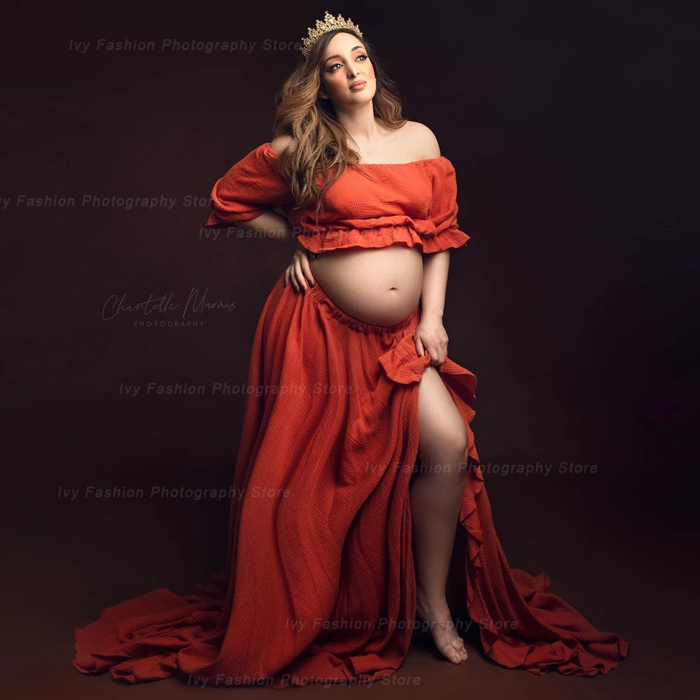 Bohemian Pregnancy Dress Side Split Ruffle Edge Vintage Comfortable Linen Dress Comfortable Linen Boho Style Baby Shower Dress