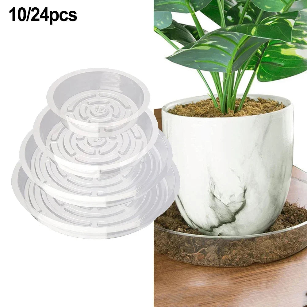 10/24pcs 6/8/10/12 Inch Clear Plastic Plant Saucers Flower Pot Drip Trays Gardening Maintenance Supplies
