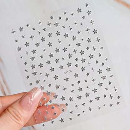 1pc Sliver Gold Star Nail Art Stickers Y2K Charms Self-Adhesive Sliders Laser White Chrome Gel Polish Decals Kawaii Accesories
