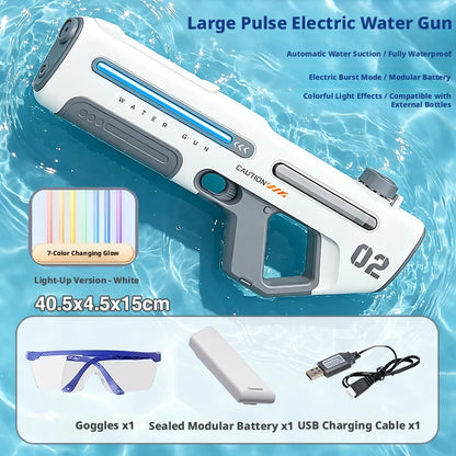 Electric Water Gun Powerful Automatic Squirt Toy Summer Beach Pool Outdoor Game Dual Mode Manual Water Blaster with LED Light