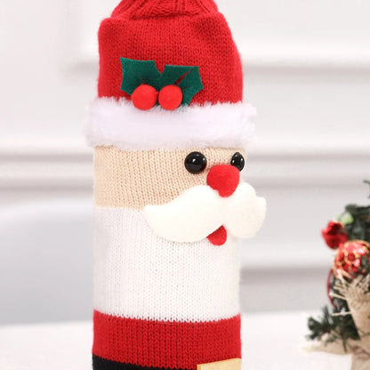 2024 Christmas Knitted Wool Red Wine Bottle Cover Ornament Table Dress Up Home Christmas Decor Hotel Restaurant Festivals Decor