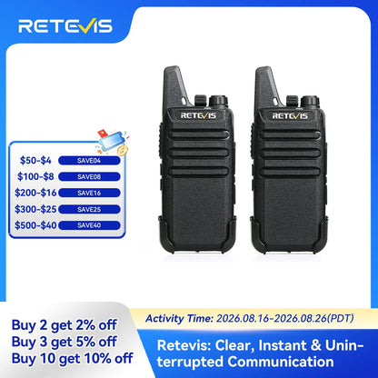 Retevis RT622 Mini Walkie Talkie 2pcs PMR446 Portable Two-way Radio PTT Walkie Talkies Communication Radio for Restaurant Hotel