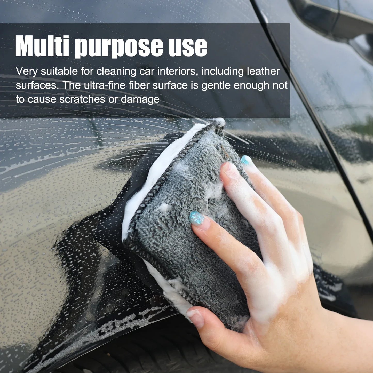 1/3/10Pcs Car Cleaning Microfiber Sponge Auto Interior Fleece Scrubbing Towel for Plastic Leather Wax Sponge Car Cleaning Tools