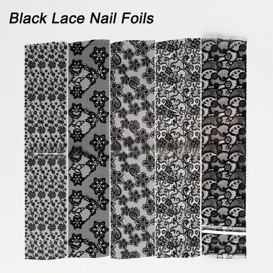 10pcs Elegant Black White Lace Flowers Nail Transfer Foils Stickers Black And White Sexy Lace DIY Charms Nail Art Decoration
