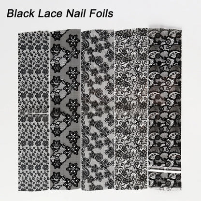 10pcs Elegant Black White Lace Flowers Nail Transfer Foils Stickers Black And White Sexy Lace DIY Charms Nail Art Decoration