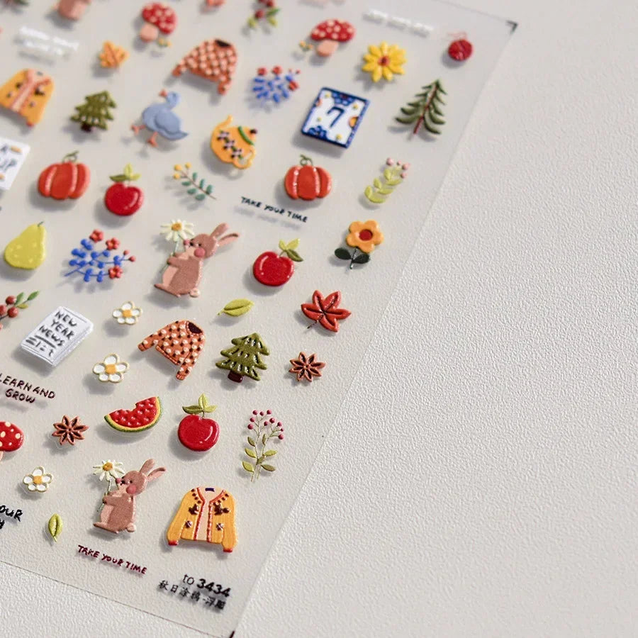 5D Pudding Jelly Dessert Fruit Cherry Pink Claw Print Bowknot Tie knot Love Heart Stars Nail Art Sticker Adhesive Manicure Decal