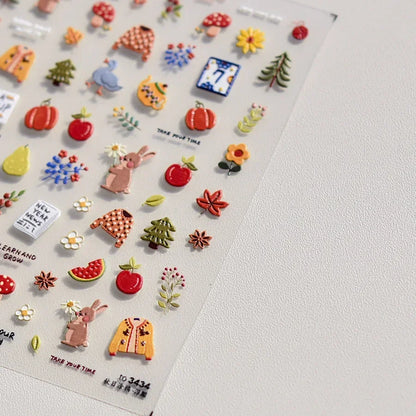 5D Pudding Jelly Dessert Fruit Cherry Pink Claw Print Bowknot Tie knot Love Heart Stars Nail Art Sticker Adhesive Manicure Decal