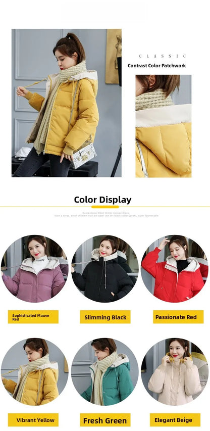 Women's Thickened Cotton Jacket Bread Style Loose Fit Short Coat Winter Outerwear Korean Version Student Friendly Zipper Closure