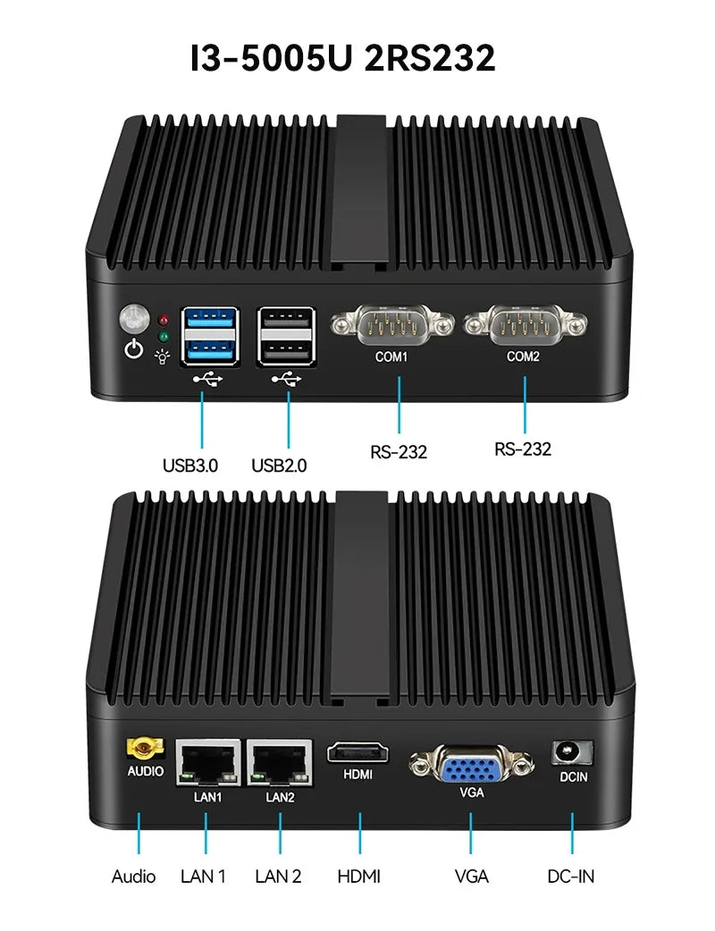 BEBEPC Fanless Industrial Mini PC with Intel Celeron J6412 J1900 Support Linux Computer with 2xRS232/485 2xGbE LAN Win10 Ready