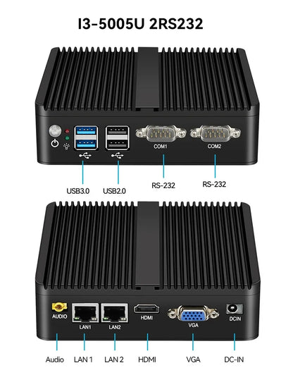 BEBEPC Fanless Industrial Mini PC with Intel Celeron J6412 J1900 Support Linux Computer with 2xRS232/485 2xGbE LAN Win10 Ready