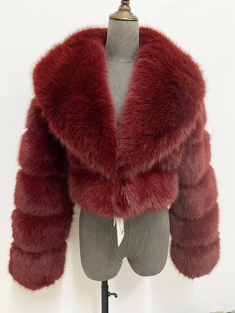 ZADORIN Luxury Big Collar Spliced Cropped Faux Fur Coat Woman Clothing Thicken Furry Faux Fur Jacket Winter Fur Coats Top Mujer