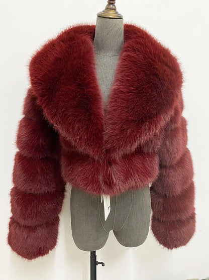 ZADORIN Luxury Big Collar Spliced Cropped Faux Fur Coat Woman Clothing Thicken Furry Faux Fur Jacket Winter Fur Coats Top Mujer