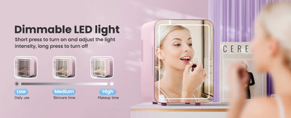 Skincare Fridge With Dimmable LED Light Mirror 4L Makeup Mini Fridge for Bedroom, Car, Office Portable Small Refrigerator