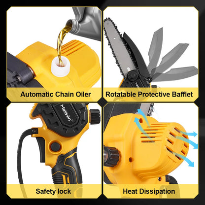 MELLWIN 6 Inch Cordless Electric Chain Saw Garden Mini Pruning saw Woodworking Electric Cutting Saw For Makita 18V Battery Pin