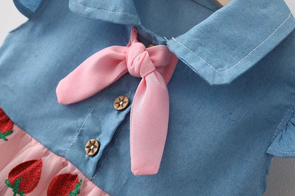 Red Strawberry Chiffon Baby Girl Dress Summer New Children'S Clothing+Hat (9 Months -3 Years Old)