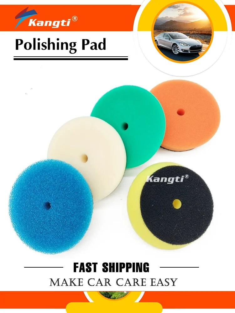 Kangti Car Polishing Pad Kit 3 Inch Self-Adhesive Buffing Wheel Car Detailing Waxing Sponge Pads Auto Care Cleaning Tool