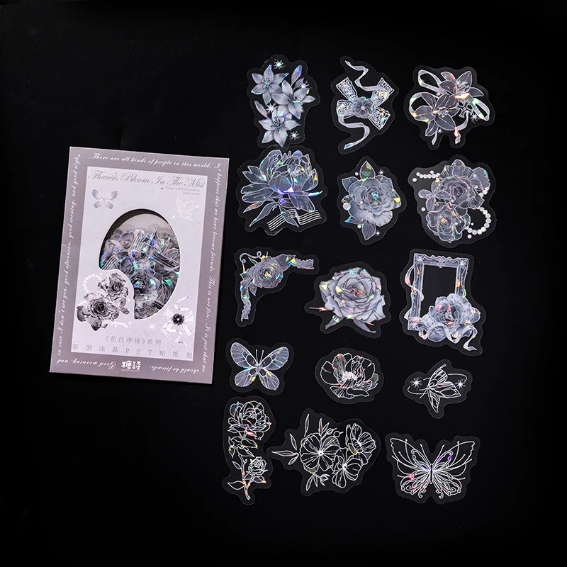 30pcs PET Transparent Stickers Plant Flowers Decorative Labels Scrapbooking Collage Material Diary Stationery Supplies