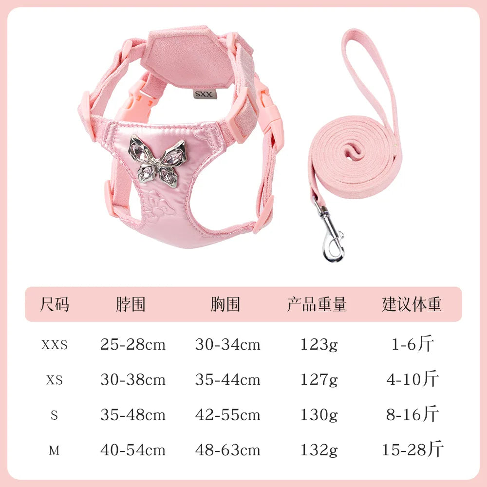 Butterfly Decor & Matching Leash Dog Harness for Small Dogs - Escape Proof Lightweight Vest