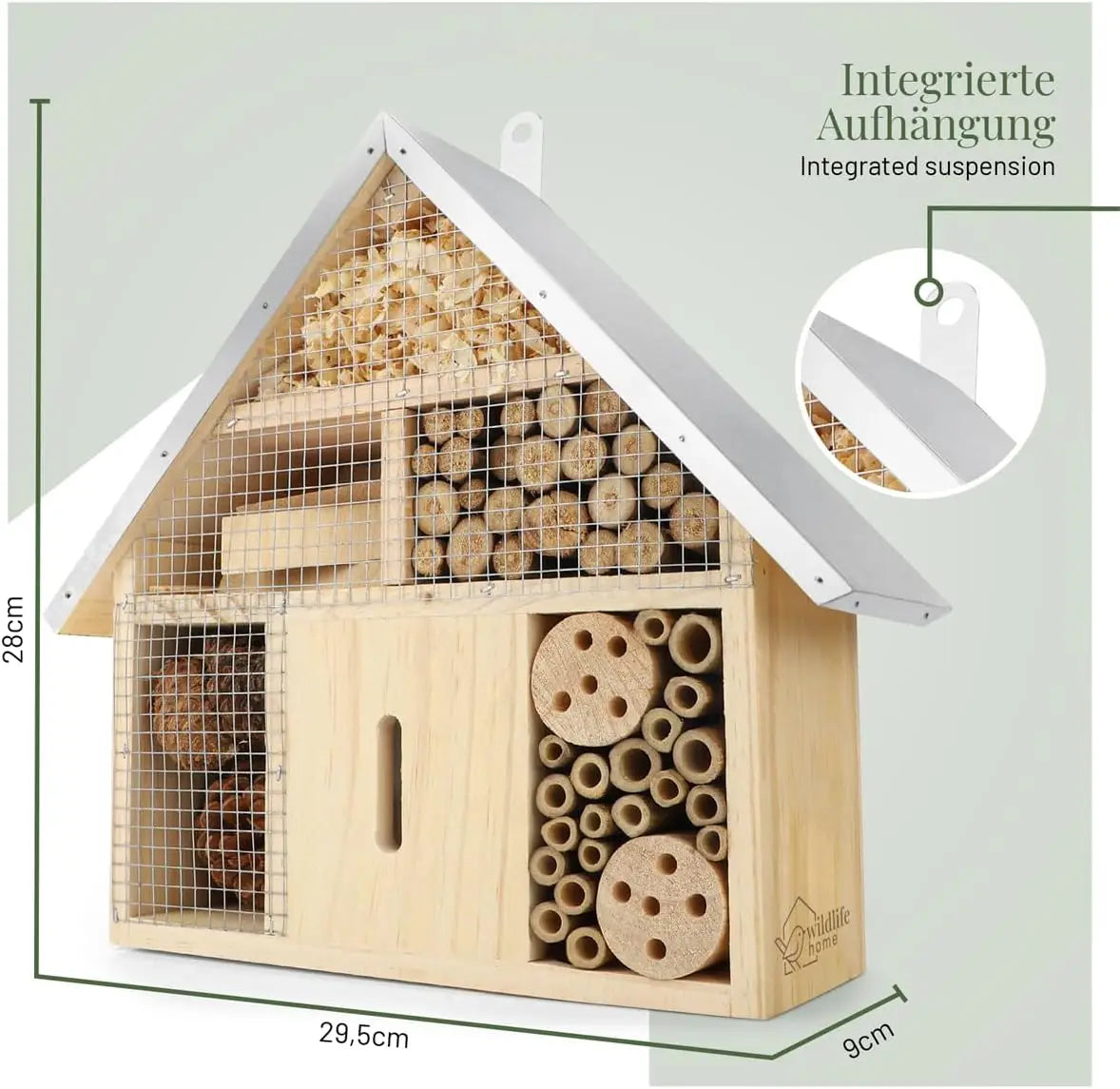 Hanging Bee House Wooden Insect House, Natural Habitat for Beneficial Bees, Bugs, Butterflys, Ladybirds Insect Hotels Garden Yard Home