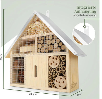 Hanging Bee House Wooden Insect House, Natural Habitat for Beneficial Bees, Bugs, Butterflys, Ladybirds Insect Hotels Garden Yard Home