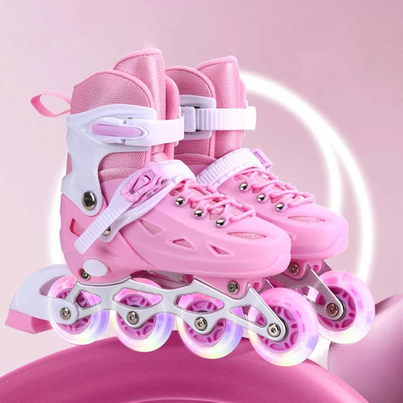Kids Inline Roller Skate Shoes For Women Men Adult Flashing Quad Sneakers For Boys Girls Outdoor Skating Skates Gifts Full Set