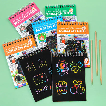 Magic Scratch Art Notebook for Kids DIY Rainbow Drawing Pad Book No-Mess Art Classroom Craft Activity Birthday Favor Gift Set