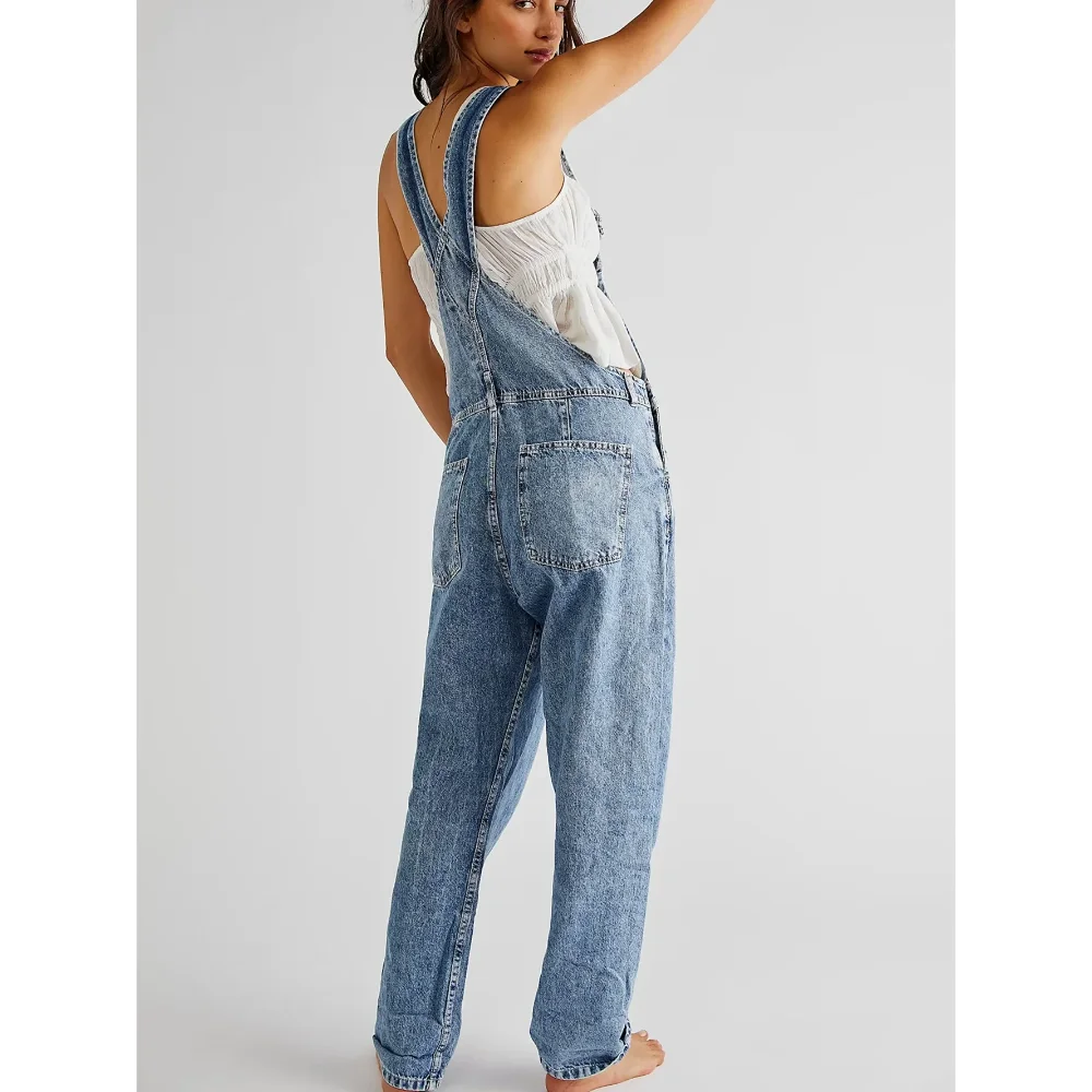Fashion Jeans Overalls for Women Loose Fit Classic Bib Casual Jean Stretchy Denim Overall Jumpsuit Tapered Leg Jean Pants
