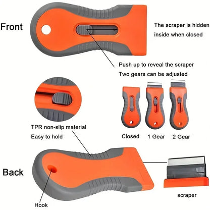 1 Set Glue removal blade With 10 Blades, Telescopic Adjustment Knife, Cleaning Scraper Tool For Removing Labels,Stickers,Paint