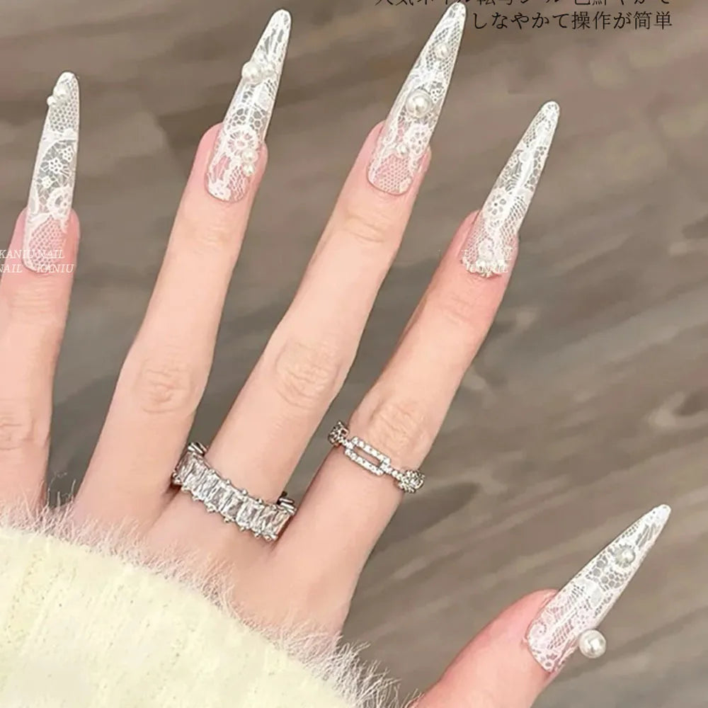 10 Rolls/Box New Black&White Lace Nail Transfer Stickers Sexy Lace Flower Full Wraps Nail Decals DIY French Manicure Decorations