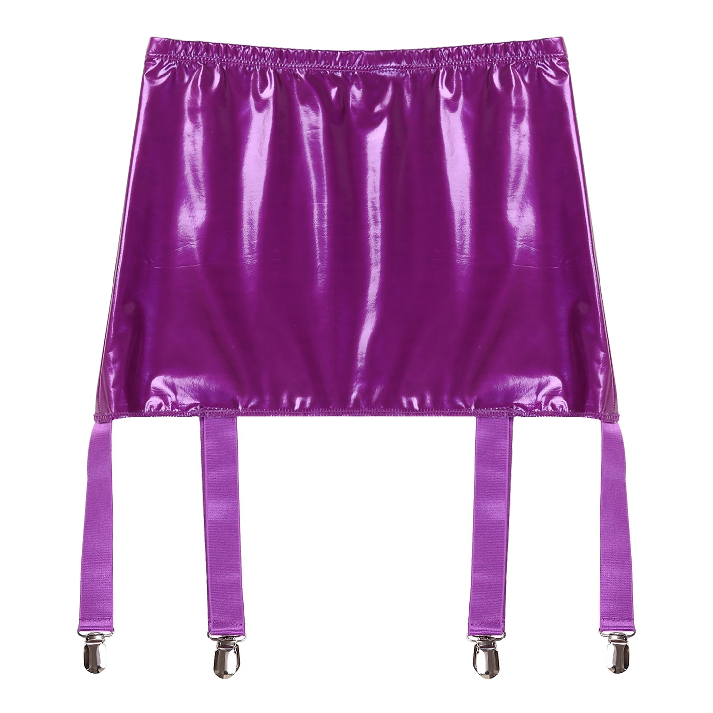 Women's Garter Straps Pencil Skirts Patent Leather Wet Look Garter Belt Short Mini Skirts with Buckle Clips Sexy Clubwear Party