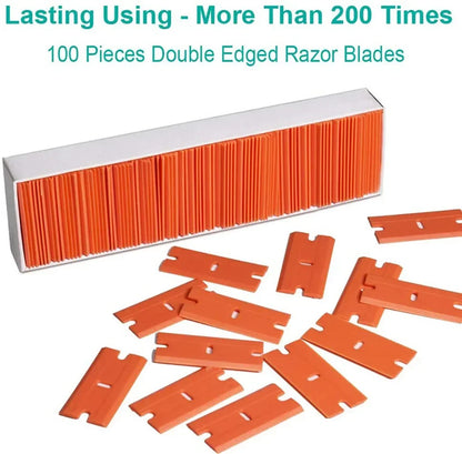 100 Pieces Two Cutting Plastic Razor Blade 1pcs Label Clean Razor Glue Remover Window Glass Clean Scraper Car Wrap Sticker Squee