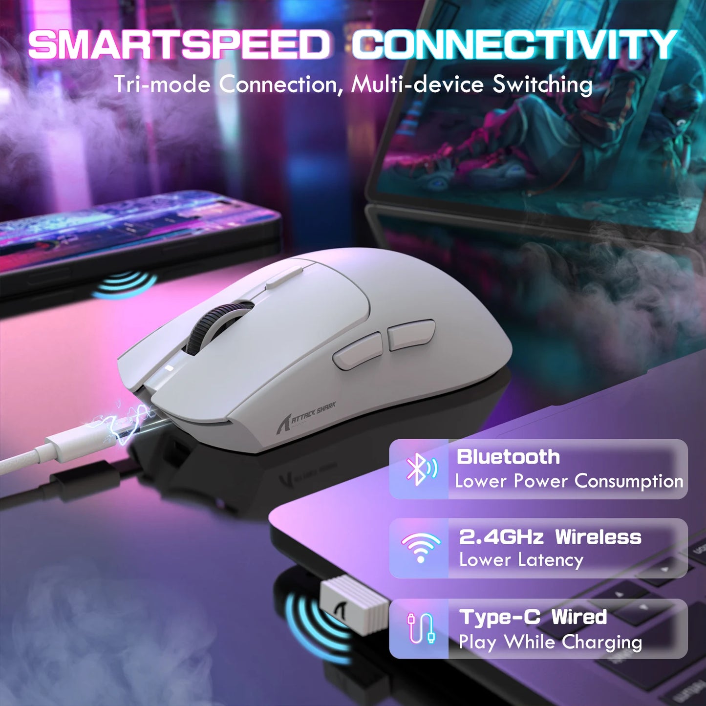 ATTACK SHARK X1 Gaming Mouse with Magnetic Charging Dock, PixArt PAW3395PRO Gaming Sensor, 40000DPI,53g, 100M Microswitches