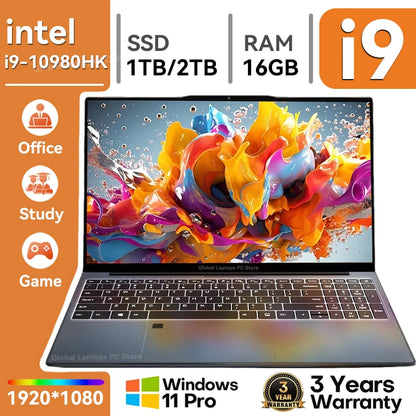 15.6' Intel Core I9 10980HK Laptop Computer Windows 11 Pro 16GB RAM 1TB SSD M.2 Notebook PC Gamer Portable Laptops Gaming Office
