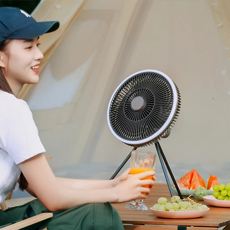 KINSCOTER 10000mAh Outdoor Camping Fan, 11inch Large Ceiling Fan with LED Lighting, Multifunction Air Circulator Cooler Fan