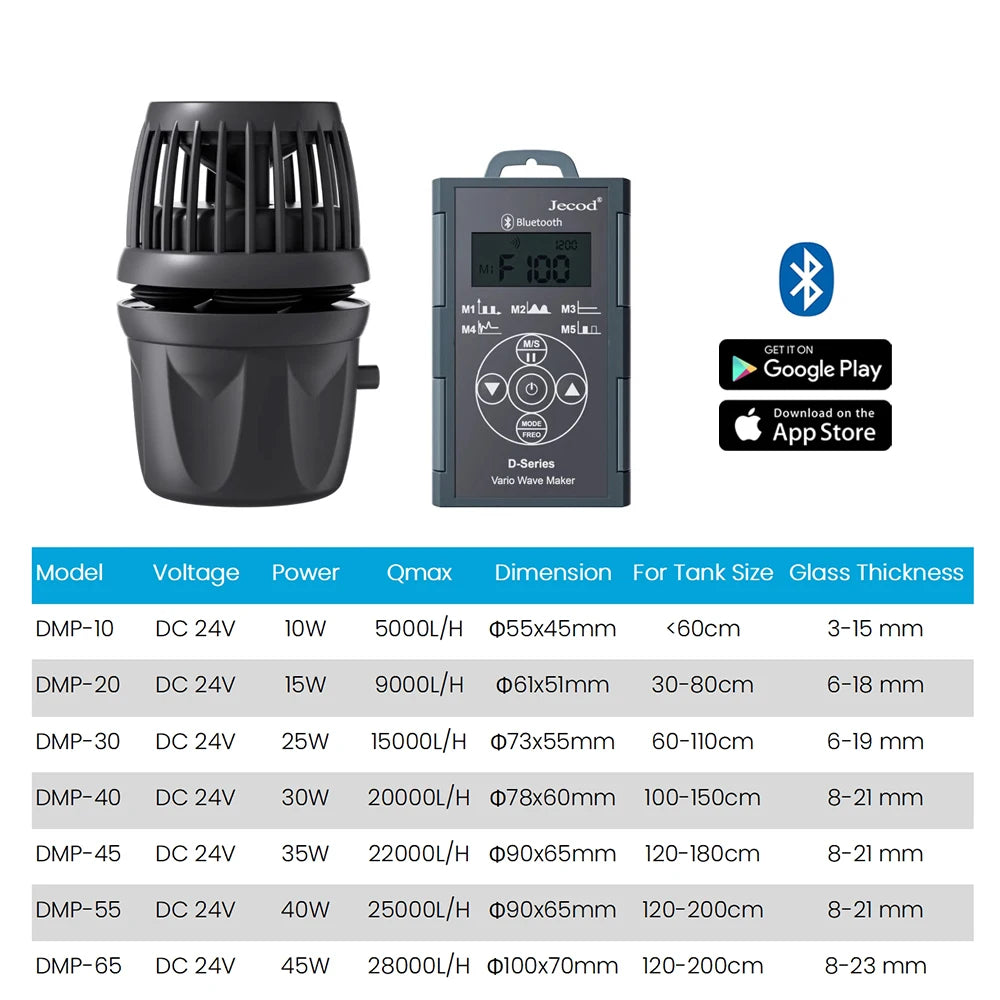 Jecod Jebao Dmp-5/15/25/35/45 New Smart Bluetooth App Control Cordless Aquarium Wavemaker Pump Freshwater Saltwater Fish Tank