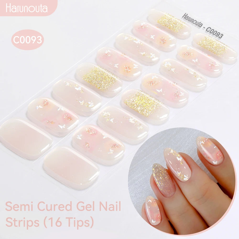 Gradient Auroras Semi Cured Gel Nail Strips Sparkly Shinning DIY Gel Polish Stickers for Nails Works with UV/LED Nail Lamps