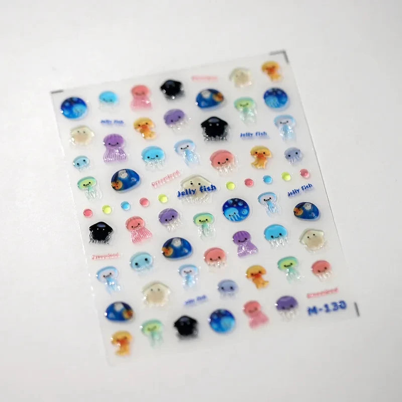 1pcs 5D Kawaii Jelly Nail Art Stickers Cute Jellyfish Self Adhesive Nail Art Decorations Stickers DIY Cartoon Manicure Decals