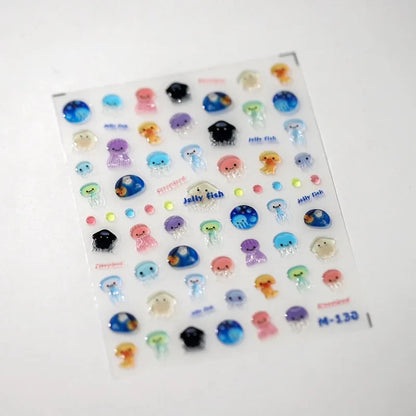 1pcs 5D Kawaii Jelly Nail Art Stickers Cute Jellyfish Self Adhesive Nail Art Decorations Stickers DIY Cartoon Manicure Decals