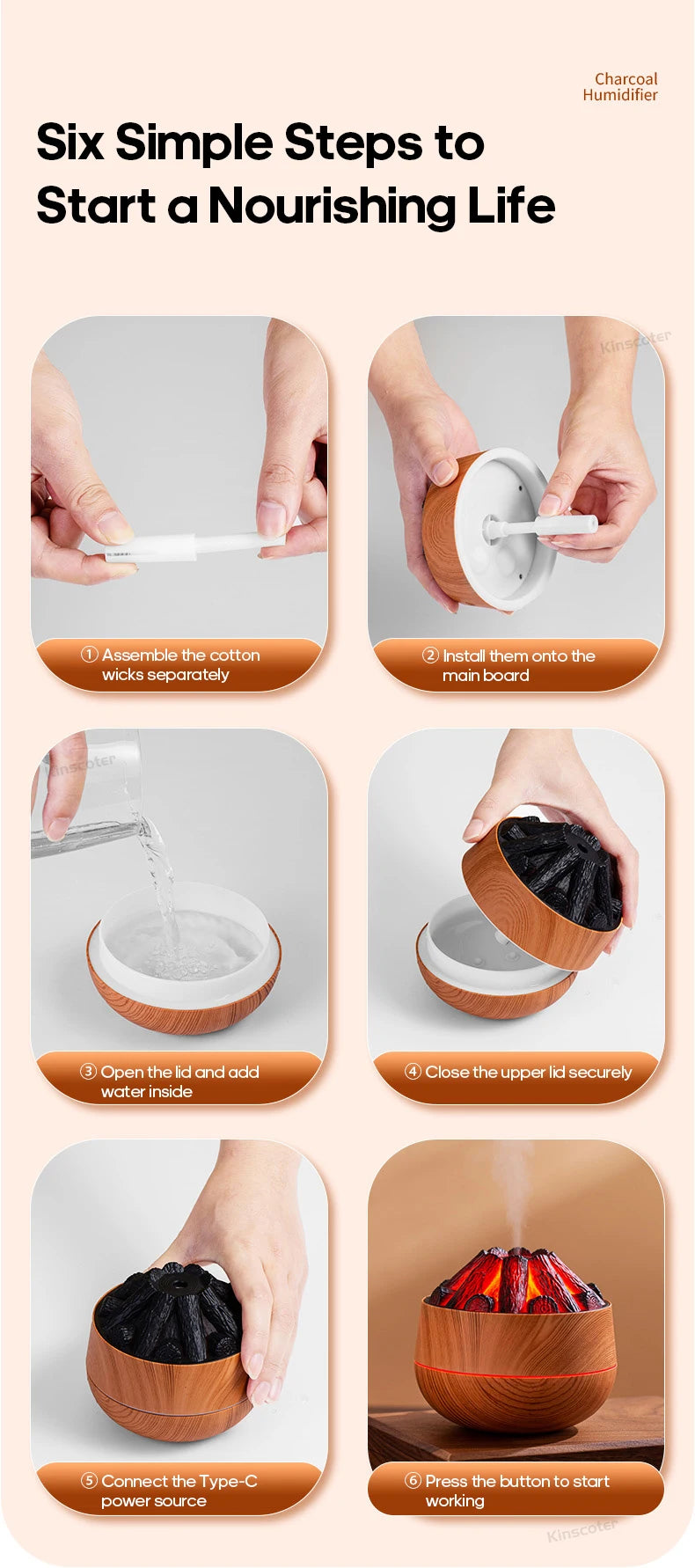 Simulated Campfire Air Humidifier Woodstove Fireplace Water Mist Diffuser Classic Woodgrain USB Ultra Sonic Mist Sprayer