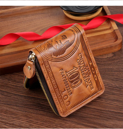 Men Wallet with Zipper 100 US Dollar Pattern Card Holder Coin Pocket Purse Cartera Hombre Carteras