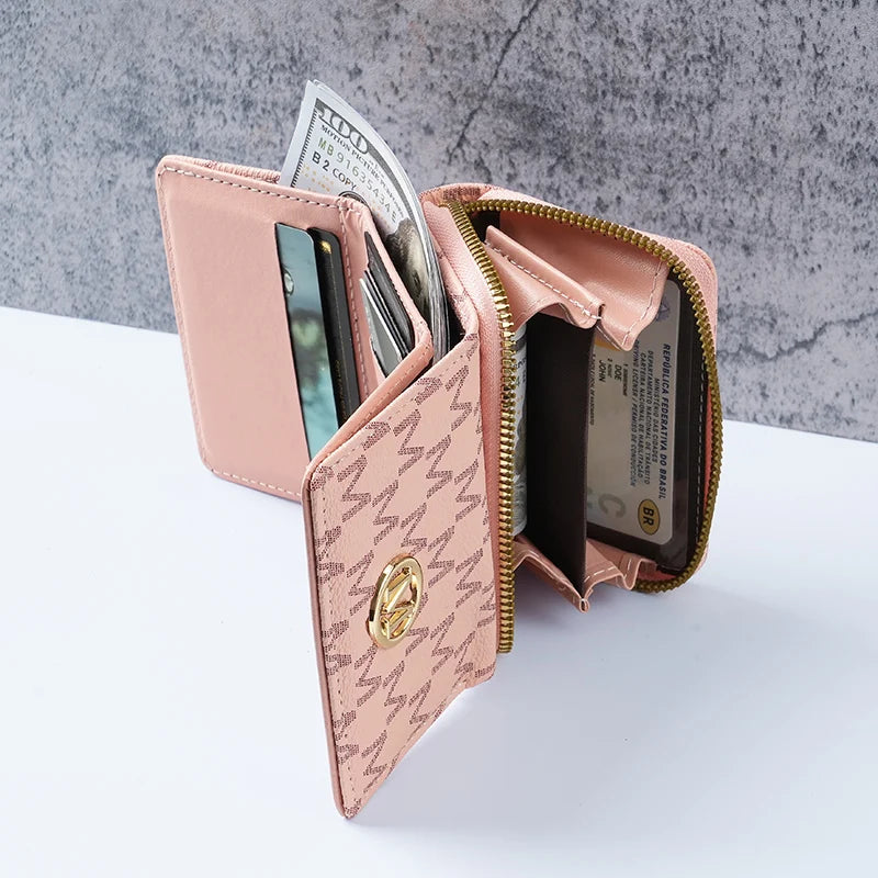 New style women's wallet, short, European and American PU high-end coin purse, printed, multi-card slots, small wallet