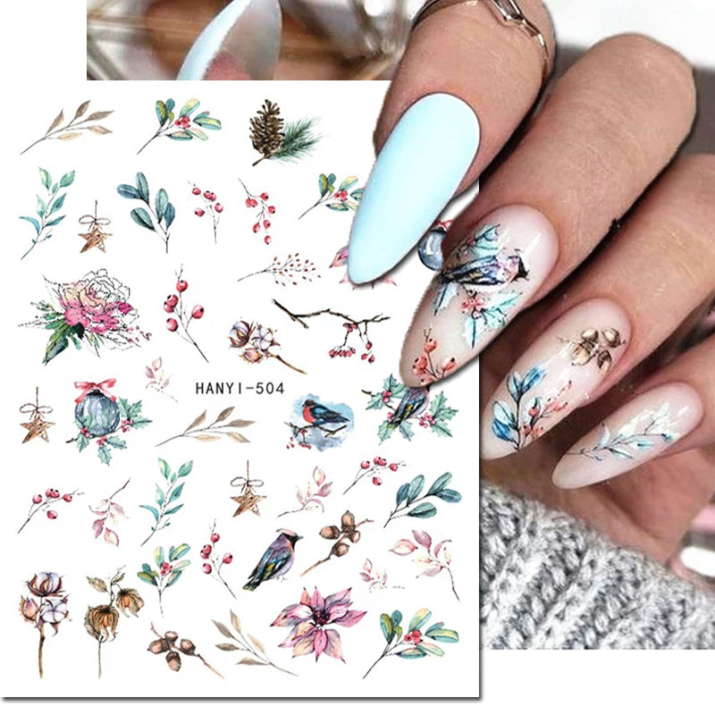 3d Nail Art Decals Elegant White RoyalBlue Roses Flowers Adhesive Sliders Nail Stickers Decoration For Nail Manicure
