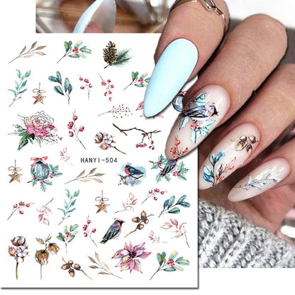 3d Nail Art Decals Elegant White RoyalBlue Roses Flowers Adhesive Sliders Nail Stickers Decoration For Nail Manicure