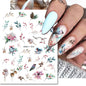 3d Nail Art Decals Elegant White RoyalBlue Roses Flowers Adhesive Sliders Nail Stickers Decoration For Nail Manicure