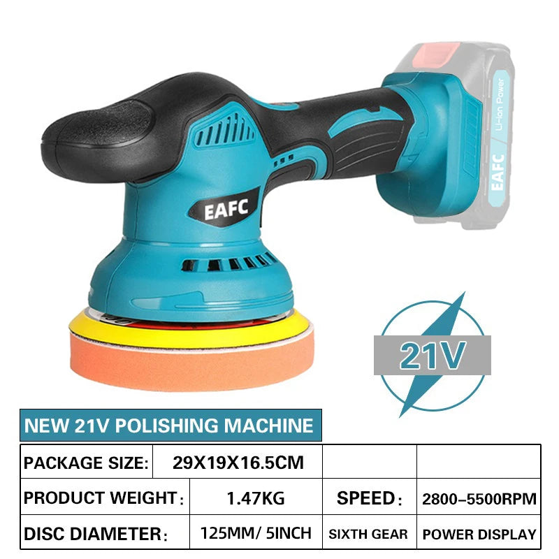 EAFC 6-Speed Cordless Car Polisher for Makita 21V Battery, Electric Auto Waxing Polishing Machine, Car Buffer Detailing Tool Kit